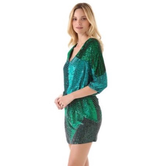 haute hippie blue sequin dress Haute Hippie One Shoulder Blue And Black Diagonal Stripe Sequin dress size S